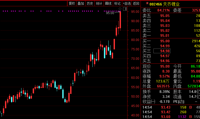 天齐锂业逆市大涨 天齐锂业逆市大涨