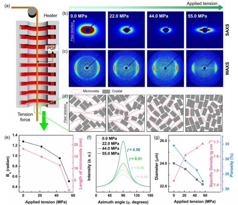 在施加张力的条件下对PGF进行热处理