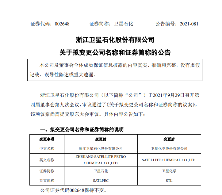 卫星石化拟1亿至2亿元回购股份 卫星石化拟1亿至2亿元回购股份