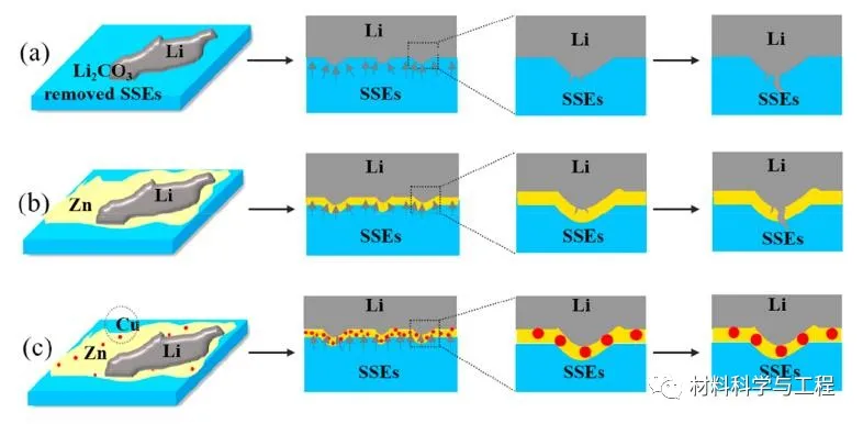 图5 不同固态电解质界面锂沉积示意图 图5 不同固态电解质界面锂沉积示意图