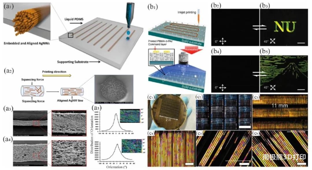 图3为喷墨3D打印中的银纳米线、液晶、有机半导体晶体的取向 图3为喷墨3D打印中的银纳米线、液晶、有机半导体晶体的取向