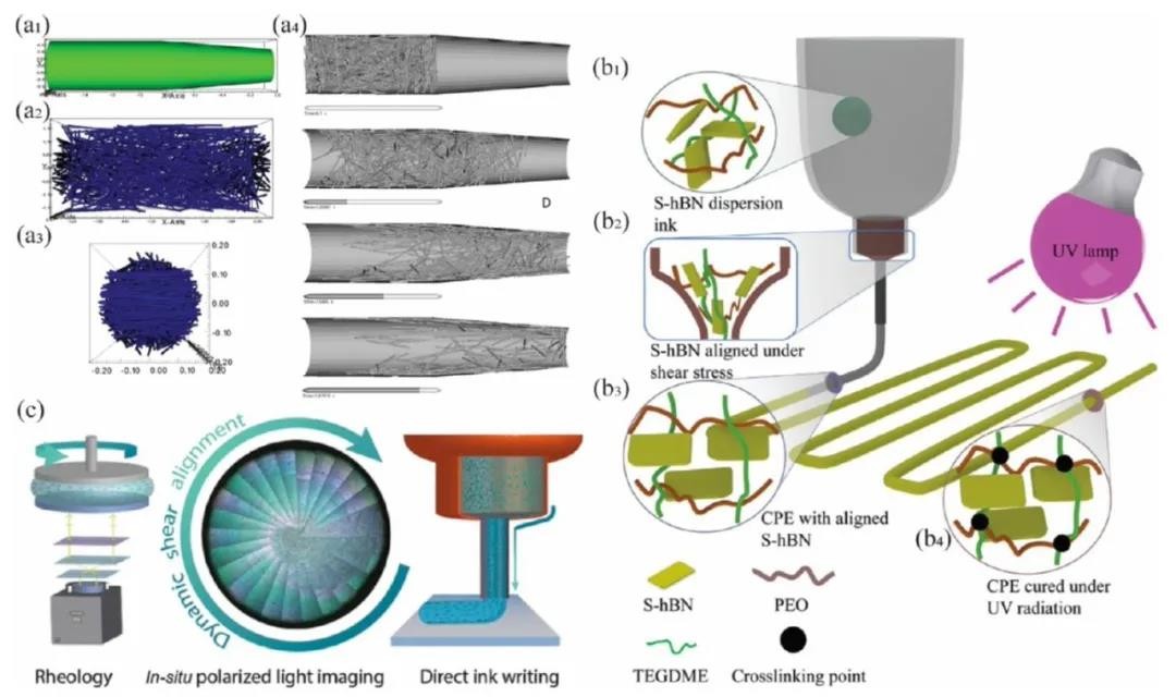 图9为包含碳纤维、氮化硼、纤维素纳米晶体的墨水直写3D打印 图9为包含碳纤维、氮化硼、纤维素纳米晶体的墨水直写3D打印