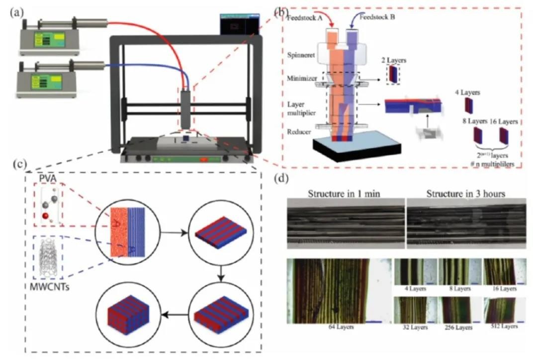 图11为多相墨水直写3D打印的纳米层状结构 图11为多相墨水直写3D打印的纳米层状结构