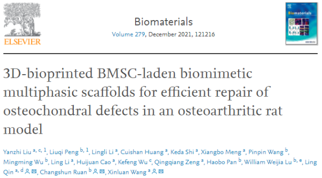 生物3D打印仿生支架促炎症环境下骨软骨缺损有效再生 生物3D打印仿生支架促炎症环境下骨软骨缺损有效再生