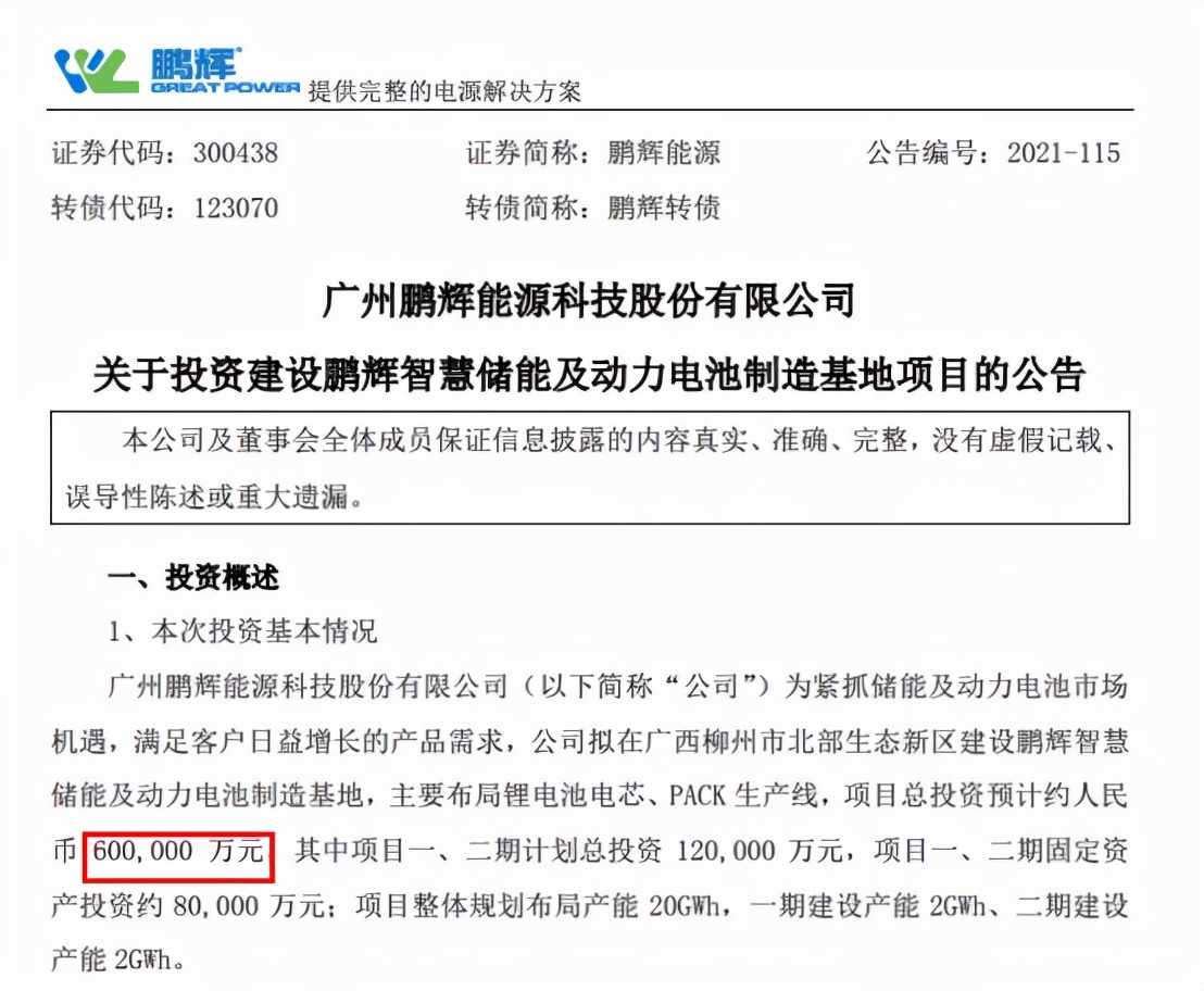 鹏辉能源20GWh电池项目落地广西柳州 鹏辉能源20GWh电池项目落地广西柳州