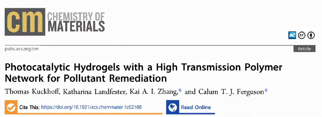 用于污染物整治的具有高透射聚合物网络的光催化水凝胶