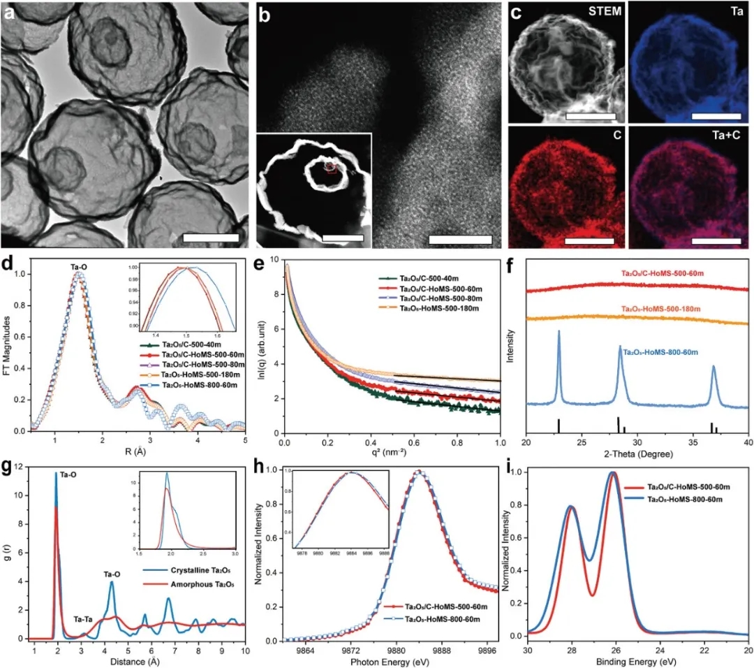 图2 Ta2O5/C HoMS的组成和结构分析 图2 Ta2O5/C HoMS的组成和结构分析