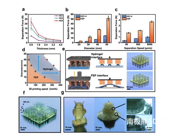 图2 分离力的评估以及可打印性