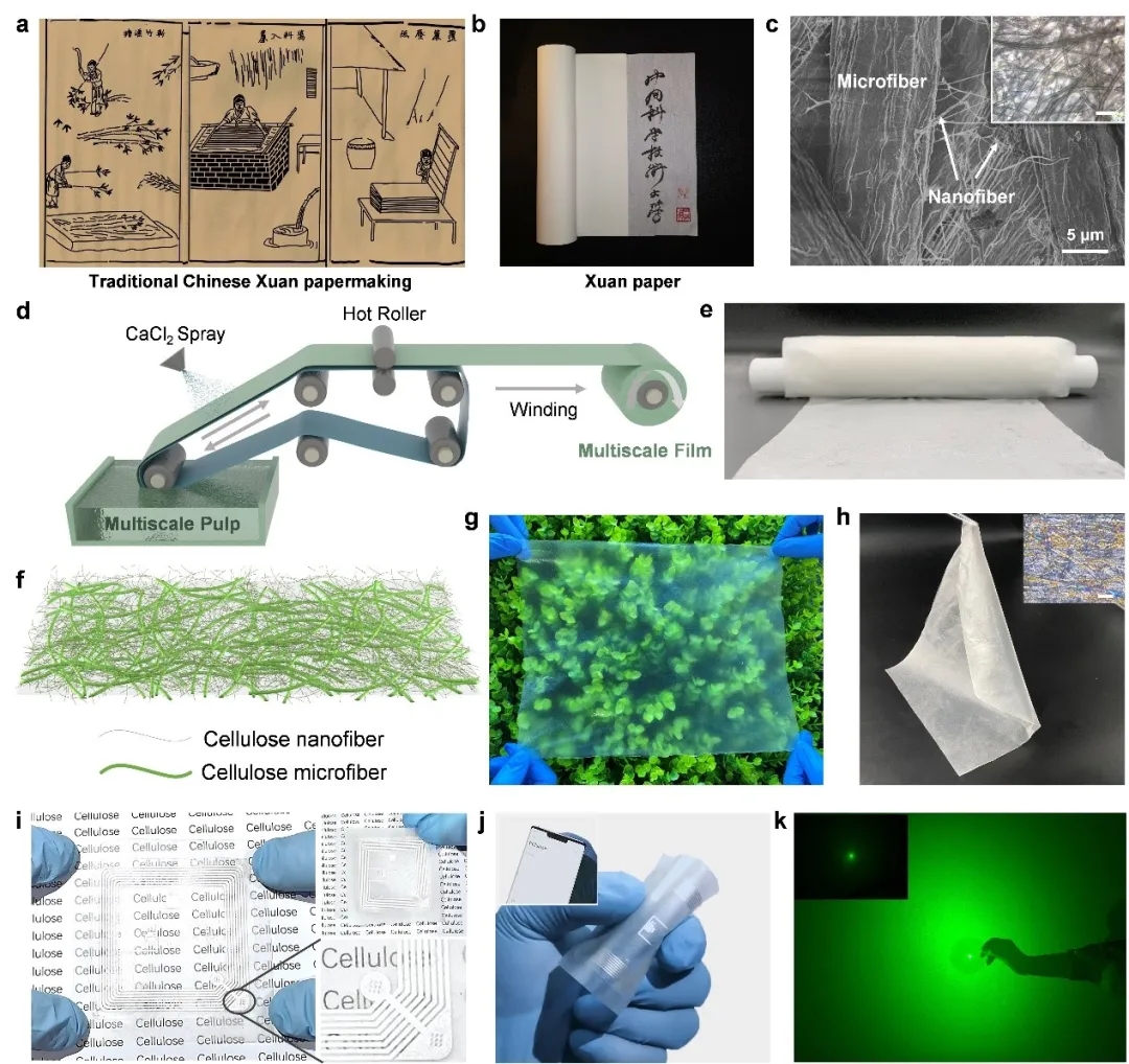 传统宣纸的表征和多尺度薄膜的制备，以及基于多尺度薄膜制备的柔性电子设备