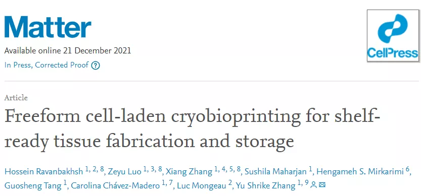 抗冻水凝胶立新功,实现细胞组织冷冻生物打印,有望临床转化 抗冻水凝胶立新功,实现细胞组织冷冻生物打印,有望临床转化