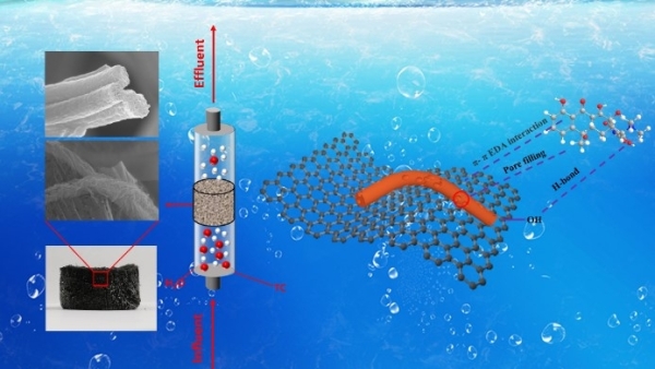 三维碳气凝胶吸附抗生素示意图