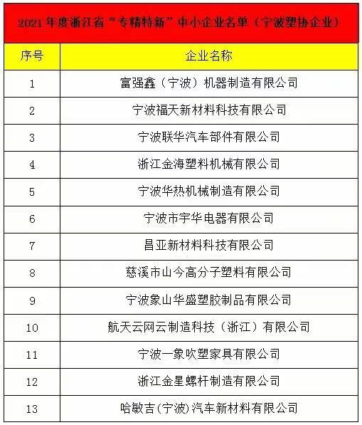 2021年度浙江省‘专精特新’中小企业名单