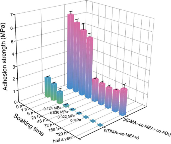 图2 SRAD的黏合强度随水下存放时间的变化
