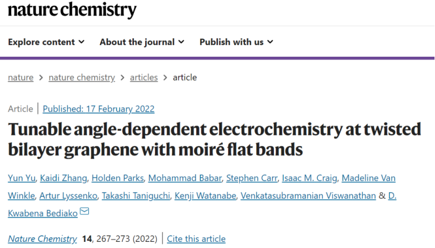 Nature Chemistry:扭角石墨烯调节光电性能 Nature Chemistry:扭角石墨烯调节光电性能