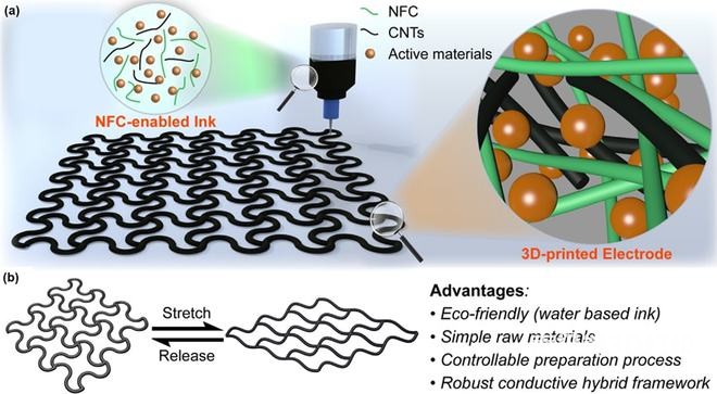 图1:3D打印的墨水与电池示意图 图1:3D打印的墨水与电池示意图