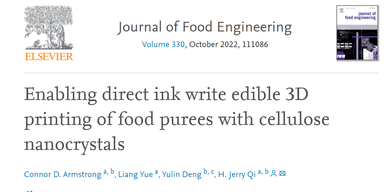 纤维素纳米晶(CNCS)可扩大食物3D打印的材料范围 纤维素纳米晶(CNCS)可扩大食物3D打印的材料范围