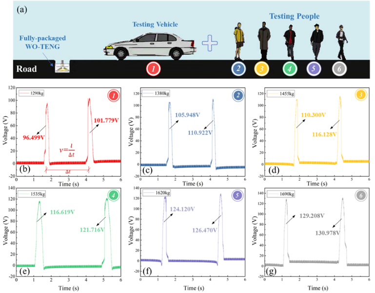 不同载重决定的 WO-TENG d电学信号波形