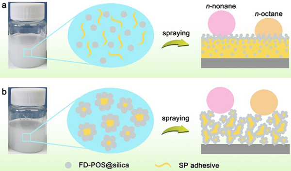 相分离法制备稳定超双疏涂层的示意图 相分离法制备稳定超双疏涂层的示意图