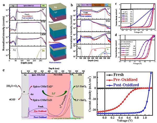 n-i-p结构钙钛矿太阳能电池中Spiro-OMeTAD的电化学氧化过程中的Li+离子迁移机制