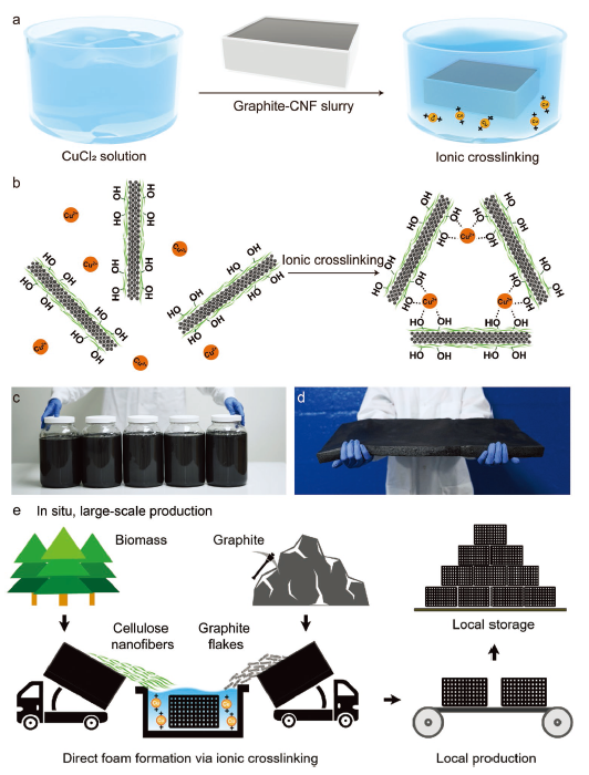 通过无冷冻干燥离子交联法在现原位大规模生产Cu-G-CNF泡沫