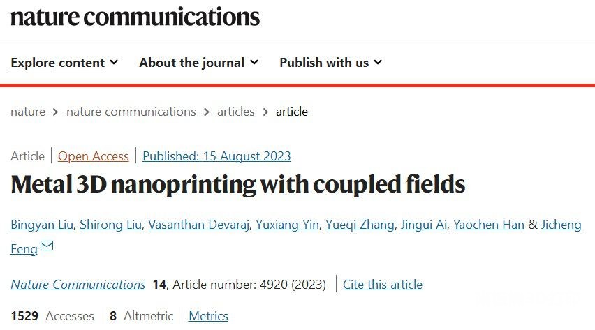 耦合场多材料金属三维纳米打印 耦合场多材料金属三维纳米打印