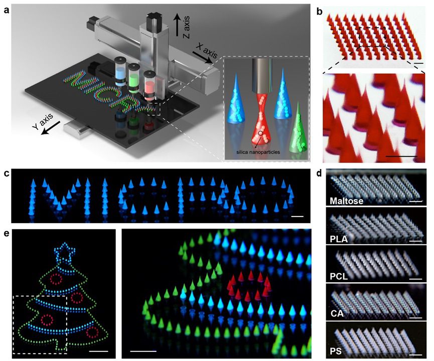 直接制备微针的3D打印平台和多功能聚合物微针的贴片级集成 直接制备微针的3D打印平台和多功能聚合物微针的贴片级集成